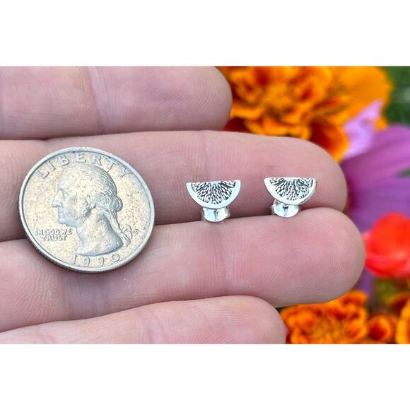 Sterling Silver Orange Slice Post Earrings, Silver Orange Slice Post Earrings - Picture 5 of 5